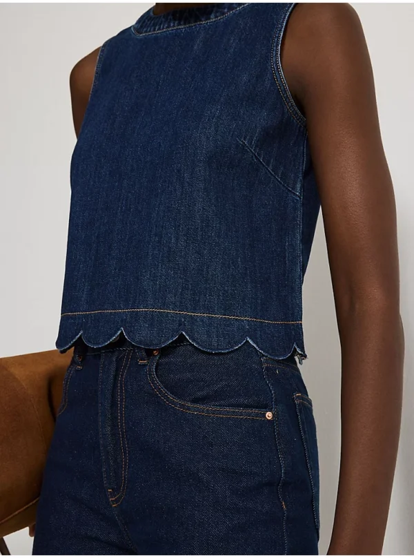 Dark Wash Scallop Edge Sleeveless Denim Top - Image 2